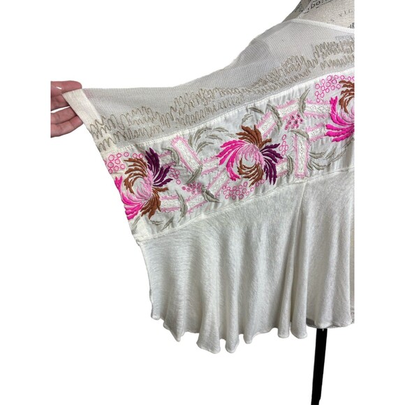 Free People Oversized Embroidered Tee Small Bohemian - Picture 5 of 11